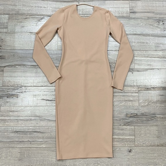 Zara Nude Beige Low Back Long Bodycone Dress Small - Picture 6 of 16